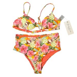 Sunday Brunch LA Size Small Tropical Fruit Floral High Waist Two Piece Swimsuit